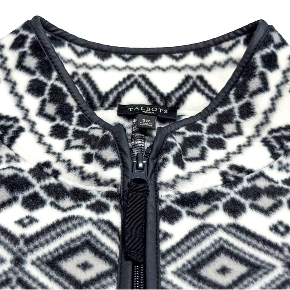 Talbots Woman 2X Fair Isle Polar Fleece Zip Jacket – Black/White NWOT - Picture 10 of 12